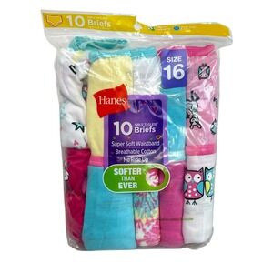 Hanes‎ Girls Tagless Briefs 10 Pack Size 16 Super Soft Breathable Cotton